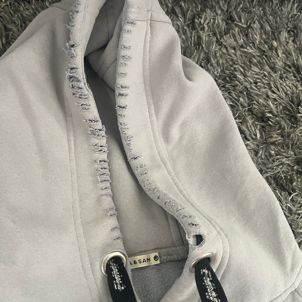 Gray Cropped Distressed Hoodie - Picture 10 of 12